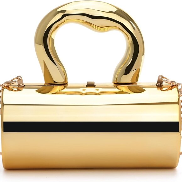 Large Capacity Acrylic Purse with Removable Strap - Glamorous Gold Clutch - Picture 1 of 6